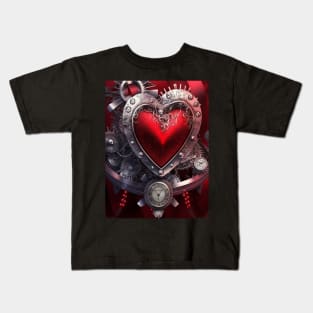 Red Heart- Steampunk Style with Clock and Gears Kids T-Shirt